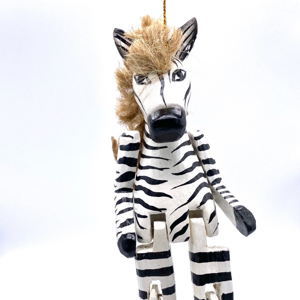 Hairy Mohawk Zebra Hand Carved Ornament